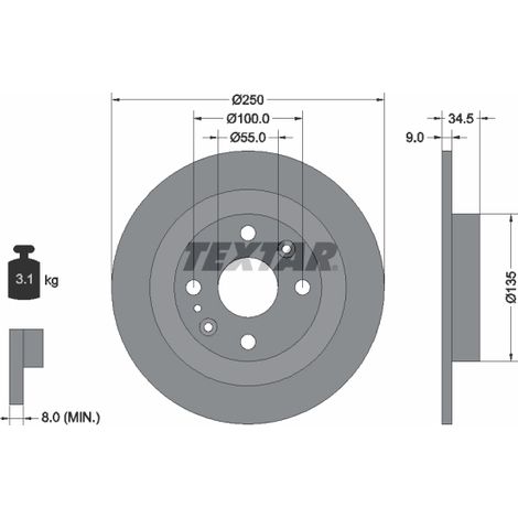 Lot de 2 Disques de frein Textar 92061700 EUNOS B53026251A B53026251C B53026251D
