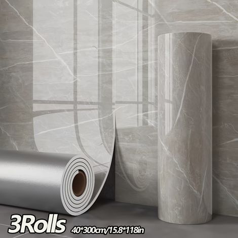 Papier peint autocollant anti-marbre, XPE+PVC, autocollant mural de fond imperméable et résistant à l'humidité, 40 cm x 3 m, gris