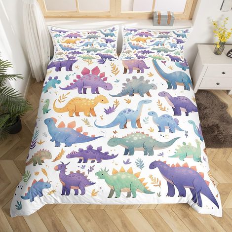 Parure de lit avec housse de couette 135 x 200 cm - Motif dinosaures mignons - Multicolore - Pour enfants, garçons et filles - Décoration de chambre à coucher - Motif : dinosaures - Kawaii (1/5)