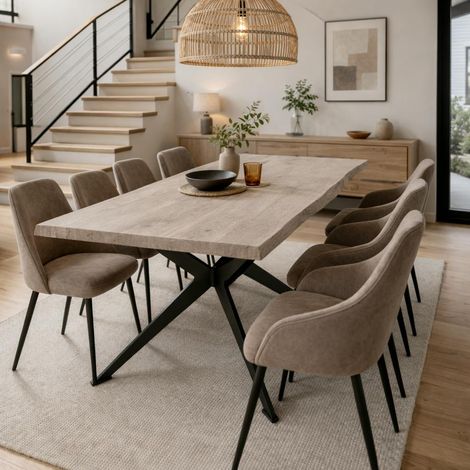 Table extensible chêne grisé bords naturels pied graphique 180 cm PALERME