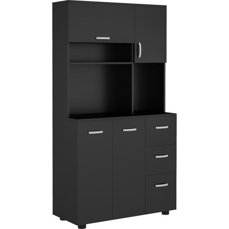 Armoire cuisine 4 portes 3 tiroirs étagère grand plan de travail 89x39,5x168 cm noir (1/5)