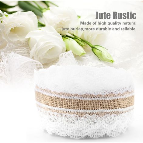 Rouleau de jute naturel de 10 m avec dentelle en forme de cœur, toile de jute de 6 cm de large pour mariage de Noël (1/5)