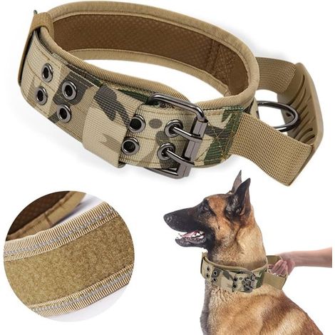 Taktisches Hundehalsband verstellbares Nylon-Hundehalsband mit Griff Metallschnalle gepolstertes reflektierendes Halsband geeignet für Hunde und (1/5)