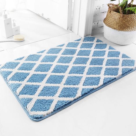AGE Tapis de salle de bain en microfibre super doux, absorbant, lavable en machine, tapis de douche épais en peluche (bleu, 50 x 80 cm) (1/5)
