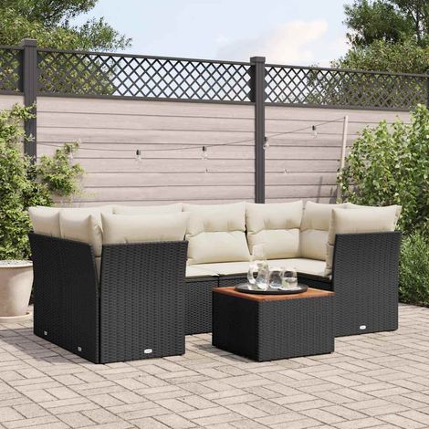 vidaXL Salon de jardin 7 pcs avec coussins noir résine tressée (1/5)