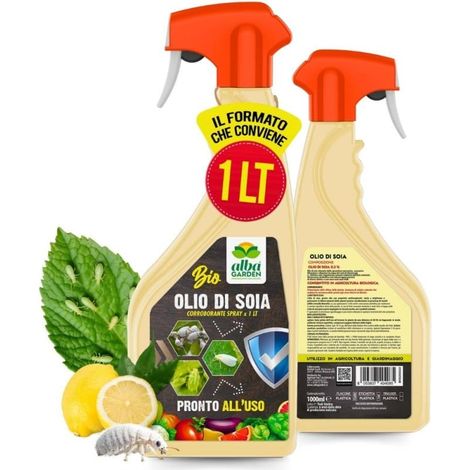 Albagarden - Olio Bianco Vegetale di Soia per Cocciniglia, Afidi, Mosca Bianca, Insetti e Parassiti - Per Orto, Giardino E Ornamentali - Olio Vegetale di Soia 100% Naturale X 1 Litro Spray (1/5)