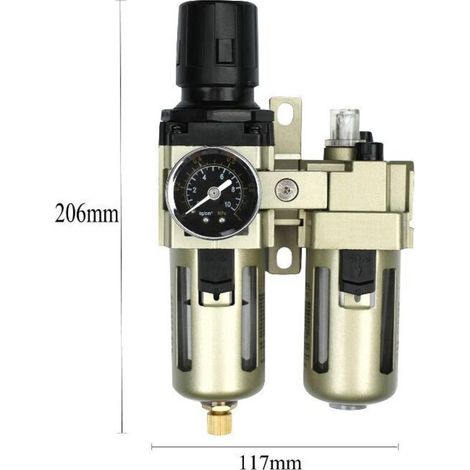 Séparateur d'eau, réducteur de pression, régulateur d'air comprimé pour compresseur d'air, filtre 3/8 pouce et séparateur de brouillard d'huile avec couvercle à godet (3/8 pouce)