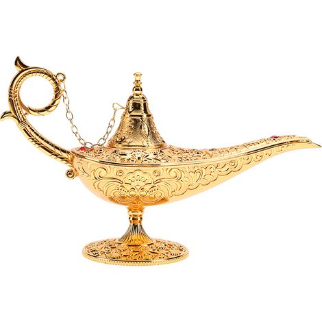 Aladdin-Lampe, dekorativer magischer Wunschtopf aus geschnitztem Goldmetall (1/5)
