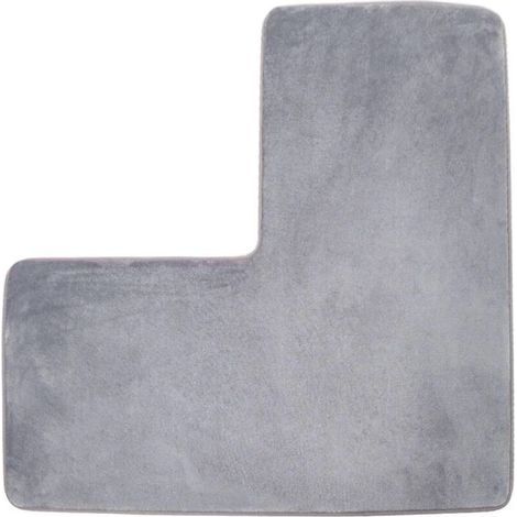 Tapis de bain en L antidérapant et ultra-absorbant en polaire corail gris – idéal pour douche carrée, salle de bain et spa (1/4)