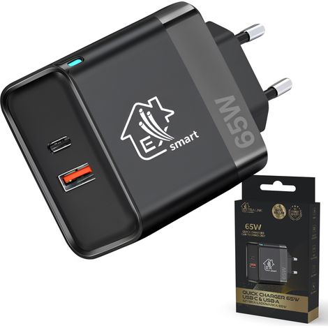 Extralink Cargador rápido de 65 W, cargador USB C, USB A, cargador USB de 240 V, fuente de alimentación USB C, varios dispositivos al mismo tiempo, carga eficiente, rápida y segura, teléfono móvil