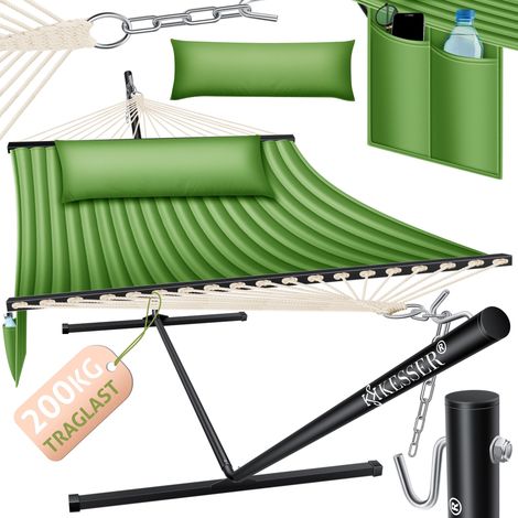KESSER® Hängematte HILL mit Gestell Kissen Doppelhängematte für 2 Personen-Stabiler Rahmen -200kg Belastbarkeit Indoor & Outdoor XXL Hängesessel Khaki (1/5)