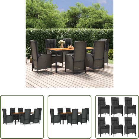 vidaXL Garten-Essgruppe - 7-tlg. Garten-Essgruppe mit Kissen Schwarz Poly Rattan (1/5)