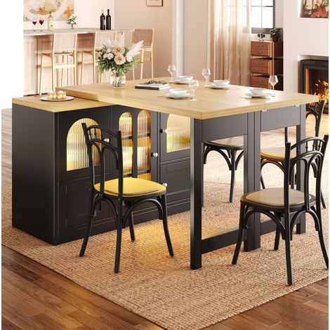 Table haut de bar extensible 120-197x40 cm avec buffet pivotant 360°, LED RGB, MDF noir pour cuisine (1/5)