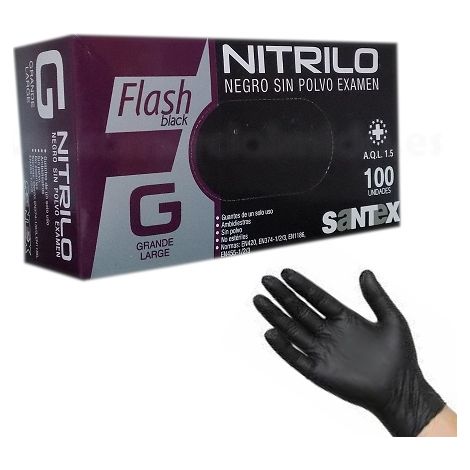 Guantes nitrilo santex flash black sin látex texturizados