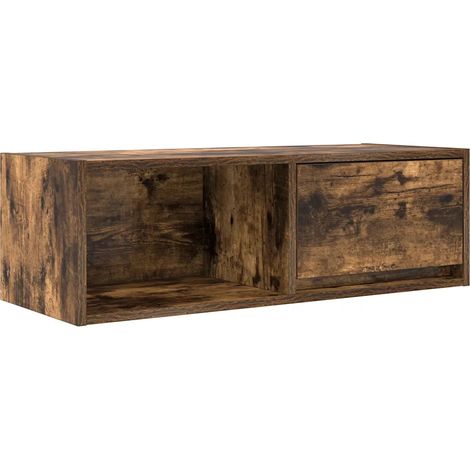 Mueble TV de pared minimalista diseño roble ahumado 80 x 31 x 25,5 cm con gran espacio de almacenamiento de madera contrachapada 020051651 (1/5)