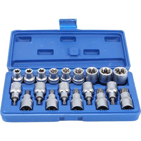 Jeu de douilles hexagonales Torx 1/2 po pour réparation automobile, kit de 19 embouts de type E