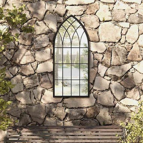 Miroir de jardin-Miroir décoratif-Miroir d'extérieur Noir 100x45 cm Fer pour utilisation extérieure 118714 (1/5)