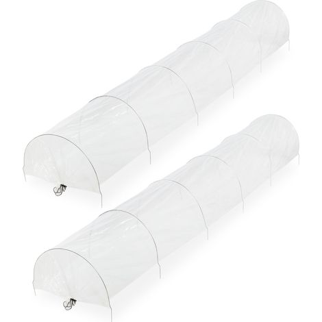 Relaxdays Serra a Tunnel per la Coltivazione, Set da 2, Lunga 3,7 m, Telo in PVC, per Fragole e Verdure, Trasparente, Acciaio (1/5)