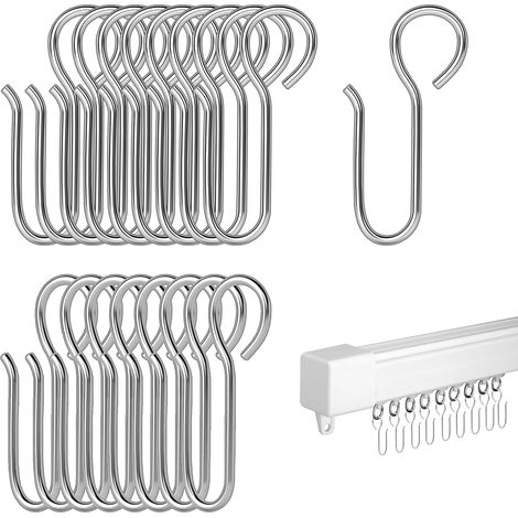 Lot de 60 crochets métalliques pour tringle à rideaux de douche coulissante, crochets en forme de S, tête ronde, petits crochets en acier inoxydable. (1/5)