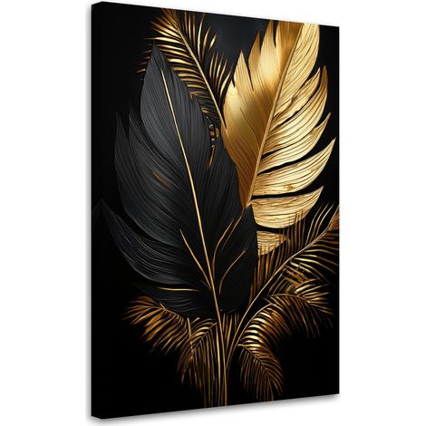 Tableau déco Palmier Feuilles Noir et Or 60x90 (1/5)