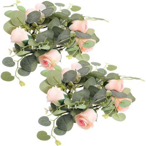 Guirlande de bougies vertes avec feuilles de roses artificielles (4 pièces) (1/5)