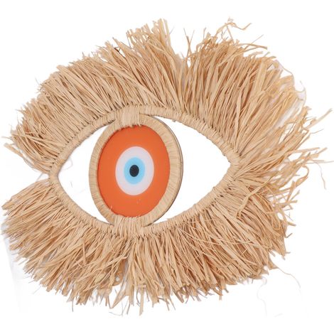 Décoration murale tissée à motif œil, résistante aux intempéries, aux couleurs vives et élégantes, en tissu osier, idéale pour le salon ou la chambre, orange. (1/5)