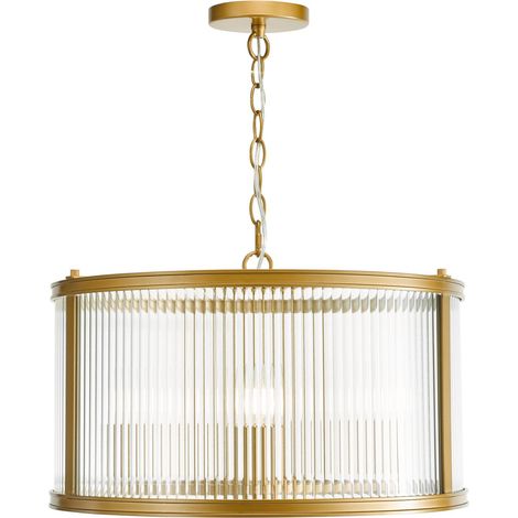 Dar Bianka Suspension Bianka à 3 lumières, bronze satiné et verre côtelé (1/5)