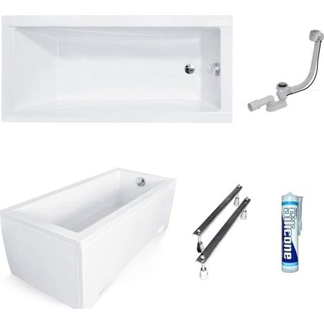 ECOLAM Baignoire rectangle acrylique Modern 180x80 cm habillage en acrylique, siphon et silicone, fabriqué dans l'UE (1/5)