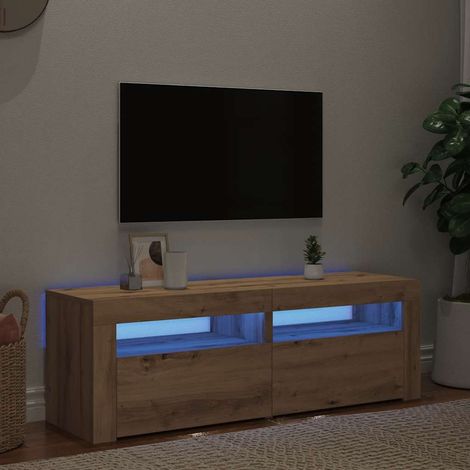 Meuble TV avec LED-Banc TV-Meuble Télé avec lumière LED chêne artisanal bois d'ingénierie 948053 (1/5)