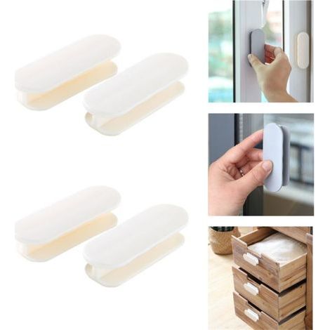 Set of 4 adhesive balcony door handles, outdoor patio door handles, drawer handles for furniture, glass doors, window handles - white (1/4)