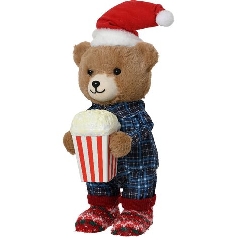 DECORAZIONE NATALIZIA ORSO CON POPCORN KAEMINGK 45 CM IN PIGIAMA E CAPPELLO