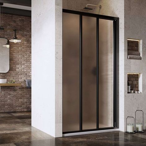 Ravak Supernova - Puerta de ducha de tres partes ASDP3-90, 87-91 cm, negro/cristal Grape 00V703R2ZG