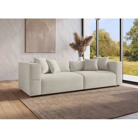 Canapé fixe 4 places en tissu beige EVELYNE