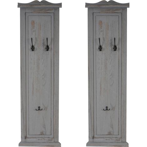 2x Appendiabiti da parete a pannello con 3 ganci 109x28x4 cm in legno grigio invecchiato 040007418