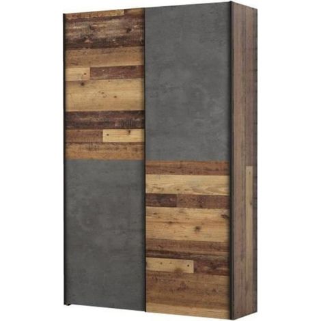 Armoire de chambre multifonctions - Panneaux de particules - Bois et béton gris - 2 portes - L 120 x P 41,6 x H 190,5 cm (1/5)