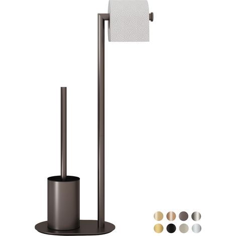 1 - Ensemble WC - Porte-papier toilette - Brosse WC - Acier inoxydable - Design 2 en 1 - Salle de bain - Gris - 65x20x15cm (1/4)