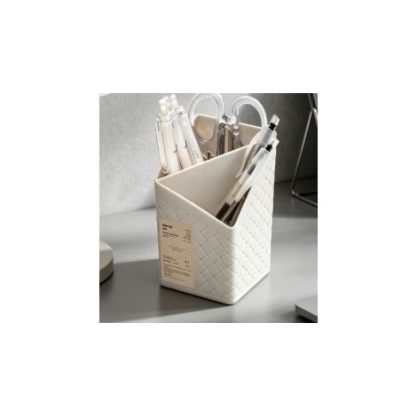 boîte de rangement multifonction blanche aspect cuir à deux emplacements pot de rangement pour fournitures de bureau et pinceaux de maquillage sur bureau ou coiffeuse (1/5)
