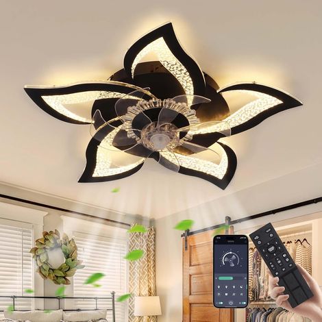 Ganeed Ceiling Fans with Lights Dimmable LED Ceiling fan with lamp 6 Adjustable Wind Speed Flower Shape Memory Function Ceiling Fans for Living Room Bedroom Kitchen (Black)