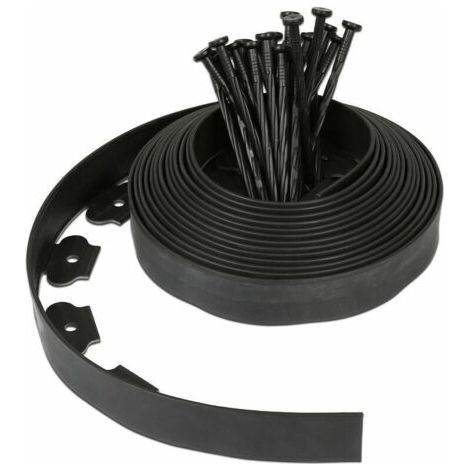 Bordure de jardin flexible noir - 5 cm x 10 mètres avec 30 piquets d'ancrage