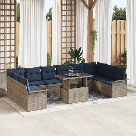 Ensemble de canapé de jardin 11 pcs Gris Poly Rattan vidaXL (1/5)
