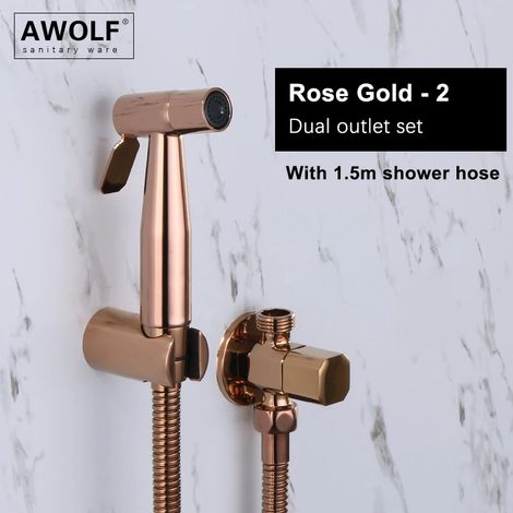 (Or rose brillant - 2) Douchette WC portable en acier inoxydable or rose brossé, kit de douchette AP2354 (1/5)