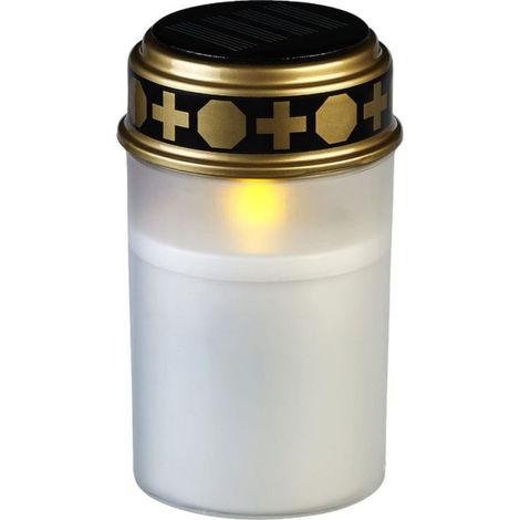 Lanterne funéraire solaire avec effet flamme LED, blanche.