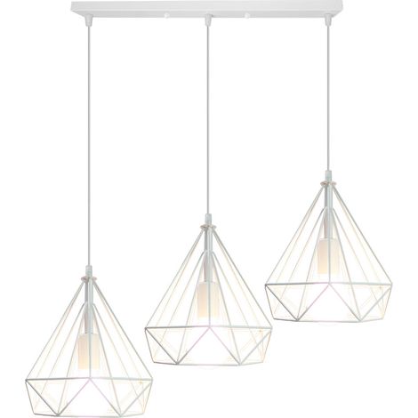 Retro Industrial Pendant Lights Nordic Chandelier Diamond Metal Shade 3 Heads Nostalgic Ceiling Light Vintage Pendant Lights White