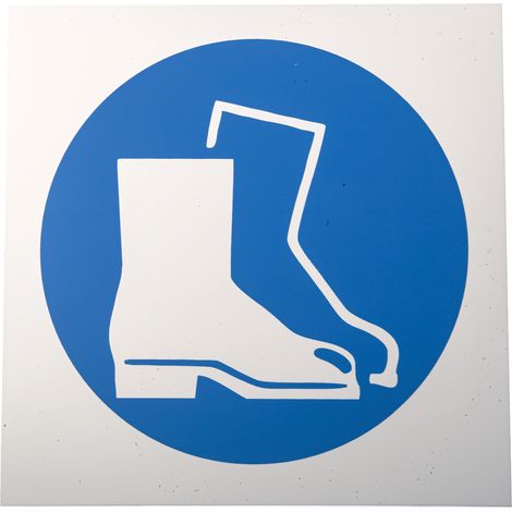 Rs Pro – Panneau d'obligation chaussures de sécurité – Pictogramme en plastique bleu et blanc – Dimensions 200mm – Pour sécurité sur le lieu de travail (1/3)