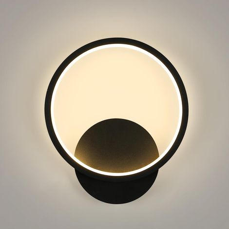 Applique Murale Intérieure LED, 12W Ronde Lampe Murale Moderne, Chaud Aluminium Applique Murale, Noir, Ø20cm