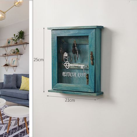 Caja para llaves de pared para colgar en la puerta del salón, decoración creativa para el hogar y la organización del pasillo (azul con caja de llaves de acrílico). (1/5)