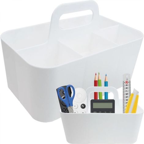 White storage basket, 24,815,417CM, two baskets with handles, five plastic compartments, stackable cleaning basket. (1/5)