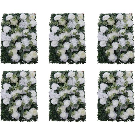 Pannello da parete floreale, decorazione floreale 6 pezzi di fiori verdi e bianchi, 60x40 cm, rose di seta artificiale, pannello di fiori artificiali per matrimoni, feste, decorazioni per la casa (Bia