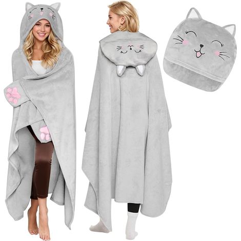 Manta suave de franela con mangas y capucha, ideal como regalo de Navidad para mujeres y niñas. (1/5)