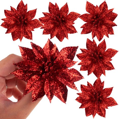 TG69142-4 CORONA DE DECORACIÓN NAVIDEÑA CON FLORES ROJAS CON BRILLO (1/5)